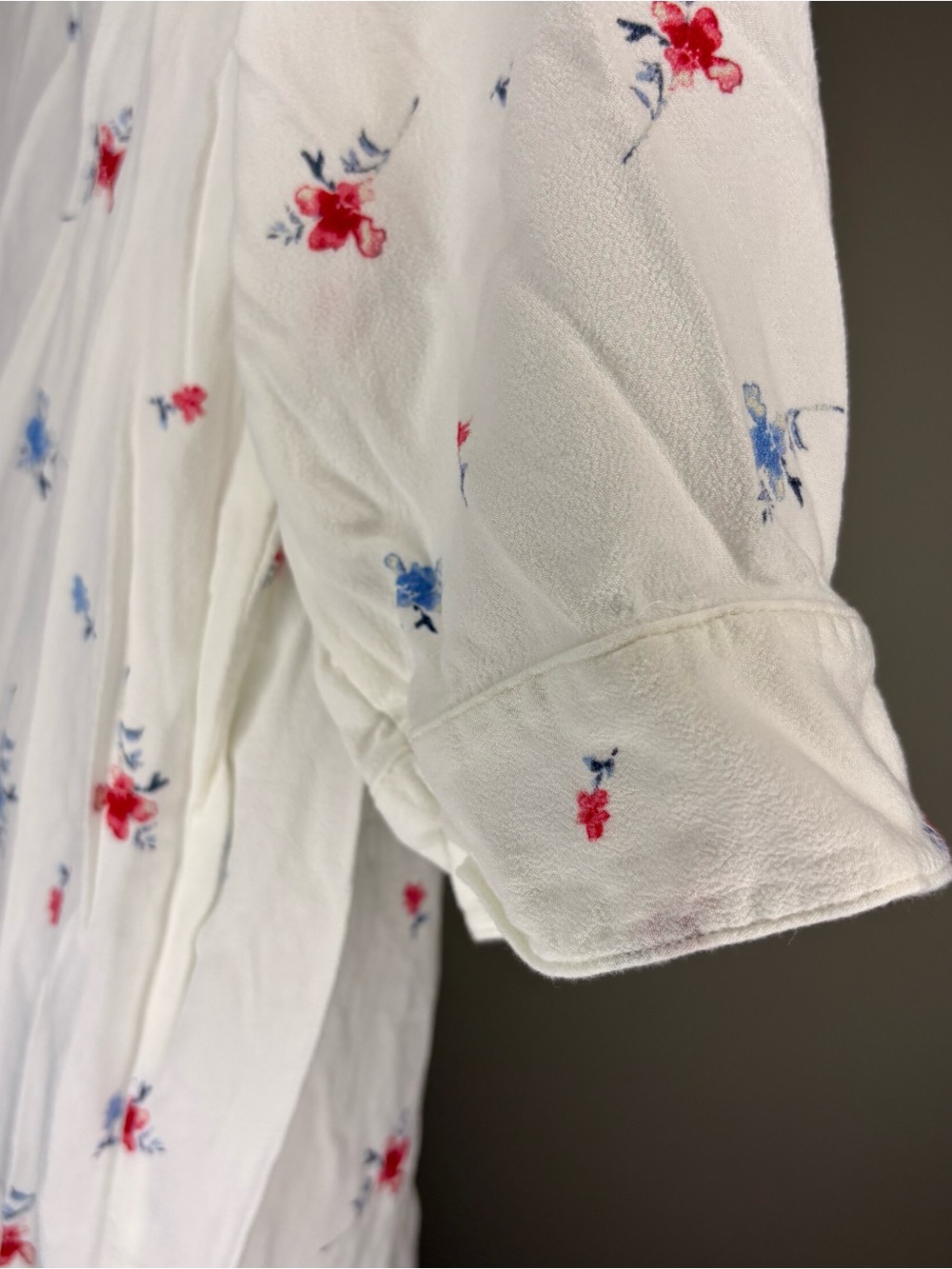 The Drop White Mini Loose Fit Button Down Dress Red & Blue Floral Print Size M - Picture 6 of 8